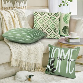 Geila Outdoor Cushion Covers 45x45cm Set of 4 Dutch Velvet Boho Farmhouse Outdoor Pillow Covers for Patio Garden Bench Living Room Sofa Farmhouse Decor (Light green)