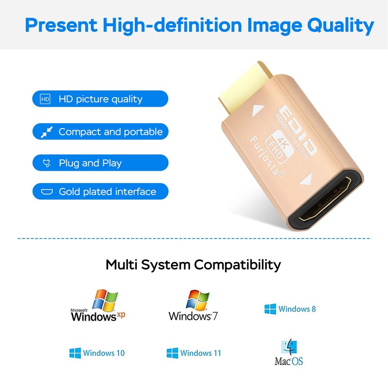 Edid Emulator Adapter (5Generation), HDMI Compatible with Mac Thunderbolt to