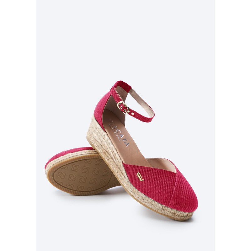 VISCATA Formiga Espadrille Canvas Low Wedges with Buckle Ankle Strap
