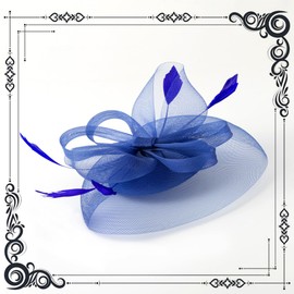 dressfan Church Derby Fascinator Hats for Women,20s 50s Vintage Feather Headband Hair Accessories Headwear for Derby/Wedding/Cocktail/Tea Party,00815-Royal Blue