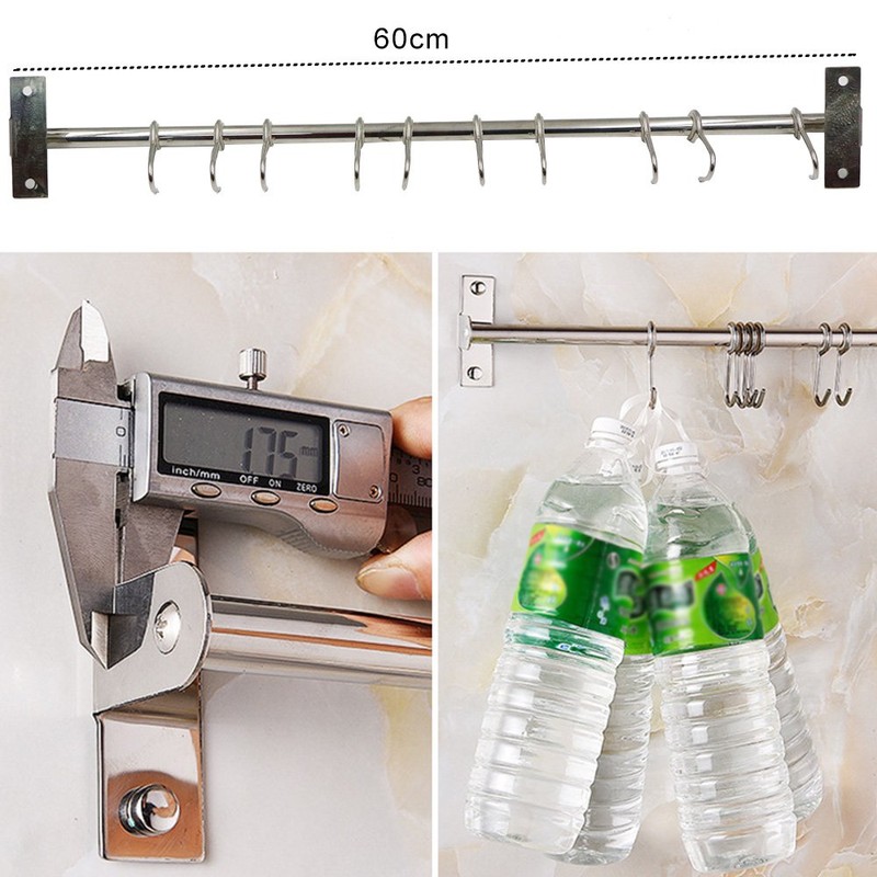 Kitchen Sliding Hooks, Stainless Steel Hanging Rack Rail Organize Kitchen