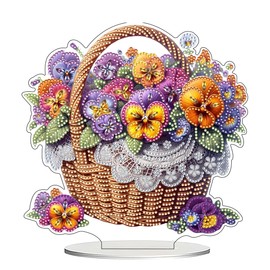 DIY Tabletop Diamond Art Kit for Adult – 5D Gem Painting Art Desktop Ornament with Special Shaped Rhinestones, Acrylic Stand-Up Gem Craft for Home Décor & Gift Idea (Flower Basket)