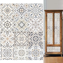 WEBEEDY 36 PCS Morandi Style Tile Stickers Mandala Peel and Stick Backsplash Tile Stickers DIY Self Adhesive Wall Decals Waterproof Oil Proof Vintage Removable Decorative Sticker for Room,4x4 Inch