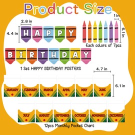 Happy Birthday Bulletin Board Decorations Set Colorful Crayon Birthday Bulletin Board Sets Classroom Birthday Chart for Back to School Classroom Wall Decorations