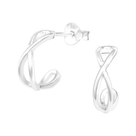 Bungsa Women's Half Hoop Earrings with Infinity Symbol 925 Sterling Silver, Sterling Silver, Cubic Zirconia