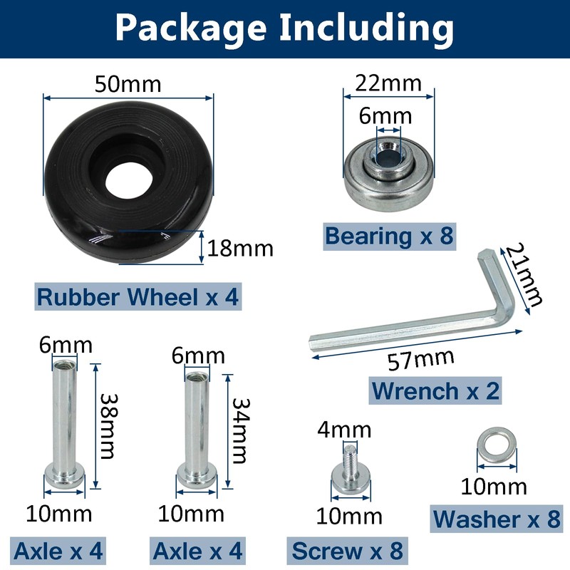 AcbbMNS 4 Pcs Luggage Suitcase Replacement Wheels 50mm x 18mm,