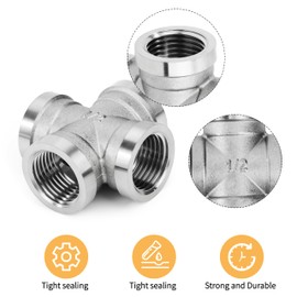 Brass Cross Tube Fitting, 1/2 Female Thread, 4 Way Coupling Connector for Connecting Pipes, Water, Fuel, Oil, Inert Gases, Brass Clay, 1 Piece (Nickel Plate)