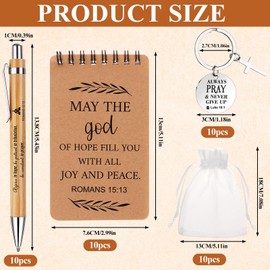 40Pcs Christian Gift Bible Verse Notebook Inspirational Ballpoint Pens Christian Notepads Religious Keychains Organza Bag Church Appreciation Gifts for Coworker Men Women Easter Party Sunday School