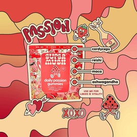 SuperMush Daily Passion Gummies 28 Count Sugar Free Vitamins Strawberry Breeze Supplement for Adults with Cordyceps Reishi Maca & Ashwagandha for Energy Mood & Vitality
