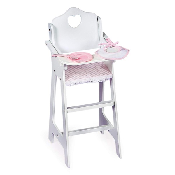 Badger Basket Toy Doll High Chair with Accessories and Personalization Kit for 18 inch Dolls - White/Pink/Gingham