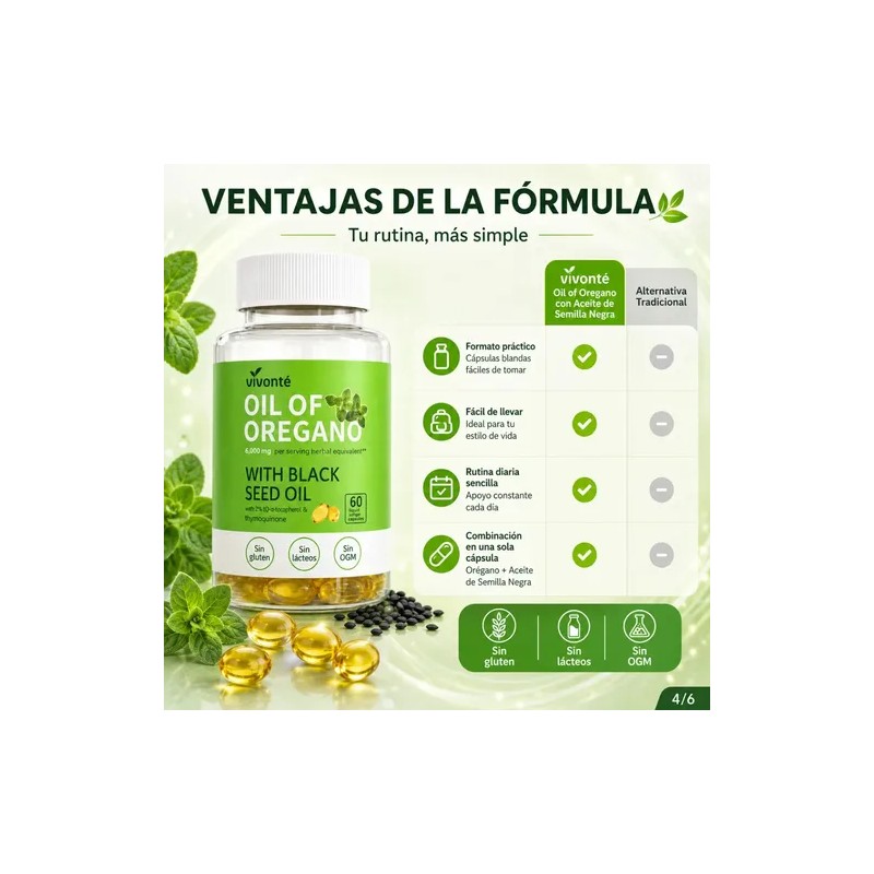 Aceite De Orégano + Semilla Negra 60 Cápsulas 6000mg