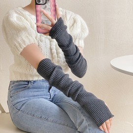Korean Version Long Cashmere Arm Warmer Wrist Protector Sleeves for Autumn Winter Dark Grey + Length 50CM 10ea