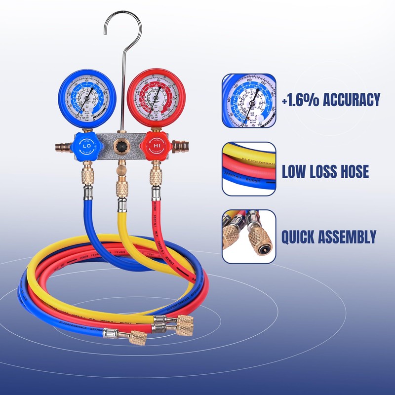 BACOENG AC Gauge Set for R32 R410a, A/C Refrigerant Recharge