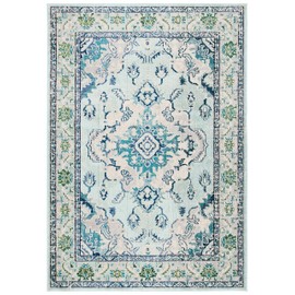 Safavieh Monaco Collection MNC243K Boho Chic Medallion Distressed Area Rug 8' x 10' Light Blue/Ivory