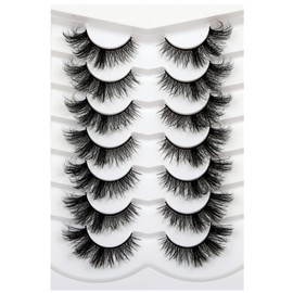 Pooplunch Fluffy Cat Eye Lashes False Eyelashes Wispy Crossed 18MM Curly Faux Mink Lashes 8D Volume Thick Dramatic Fake Eyelash Strips 7 Pairs Pack