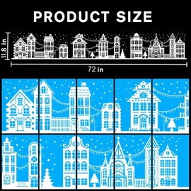 Vellibring 72" Christmas Window Clings，Winter Window Decals White Simple Style Reusable Non Adhesive Street Scene Border Stickers for Home Cafe Window Shopping Mall Glass Door Christmas Decor