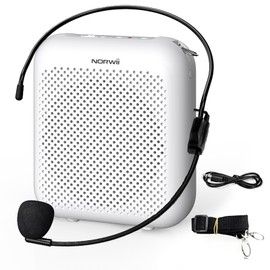 NORWII Speaker Portable Rechargeable Mini Voice Amplifier, Wired Mic Earphone Headset, Voice Amplifier for Teachers, Support Presentation, Tour Guide, Meeting, Coach, Training (White)