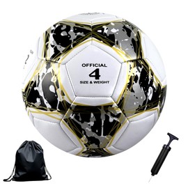 Aipwerer Football Size 4 for Children, Teenagers and Adults with Air Pump, Mesh Bag, Leather Football for Indoor and Outdoor Training, Ideal as a Football Lover Gift