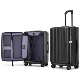 ROAMING 20 Inch Carry On Luggage Hard Shell Suitcases with Wheels Cup Holder Tsa Approved Luggage Suitcase Travel Luggage for Women Men Rolling Luggage Bags for Business Trip Weekender-Black