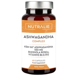 Ashwagandha Complex KSM-66® - Rhodiola Rosea 3% + Vit B6 B12 - High Dose with 5% Withanolide - Withania Somnifera - 100% Natural Vegan - Ayurveda Dietary Supplement - 60 Capsules Nutralie