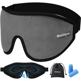WellSync Sleep Mask for Women Men, Zero Pressure 3D Sleeping Eye Masks, 100% Light Blocking Night Blindfold, Soft Eye Covers with Adjustable Strap for Travel, Gray