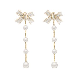 Bow Earrings for Women Trendy Gold Pearl Drop Dangle Earrings Bowknot Stud Wedding Party Daily Jewelry Accessory Gifts for Her