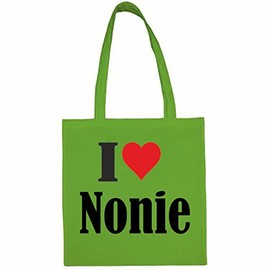 '"I Love Nonie Shopping Bag School Bags Gym Bag 38 x 42 cm in Pink White Beige Red Blue Green Grey Yellow, Green