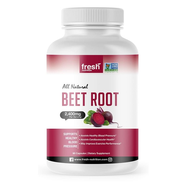 Fresh Nutrition Organic Beet Root Capsules - 2400mg Potent Dosage - Antioxidant Support - Vegan, Non GMO, Gluten-Free - 90 Capsules