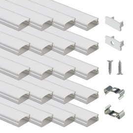 Muzata 20Pack 6.6FT/2M LED Channel Aluminum U Shape Silver LED Strip Diffuser Channel with Milky White Cover Easy Installation U1SW WW 2M