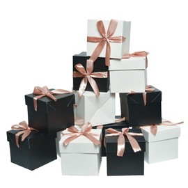 6 White & 6 Black Gift Boxes with Lids and ribbons, Small Gift Boxes for Presents, arrangements,Wedding, Birthday, Party Favor,Mother's Day,Father's DayGift (Black & White, 6x6x6 Inch)