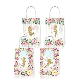 YOMINY 12 Pieces Little Elf Party Favor Bags, Princess Prince Paper Gift Bags Goodie Bags with Handles, Candy bags for Birthdays, Mothers Day, Bridal Showers, Baby Showers and More