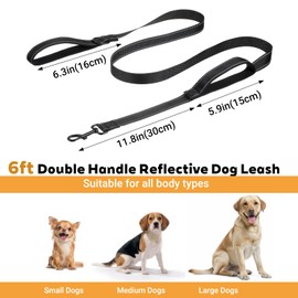 Dog Leashes for Large Dogs Heavy Duty, 6ft Anti-Pull Leash Traffic Handle Extra Control, Comfortable Soft Dual Handle, Auto Lock Hook, Leashes for Medium Large Dogs Night Safety, Black