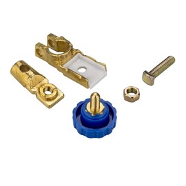 Jtron Top Post Battery Isolator Switch Link Terminal Quick Cut Off Disconnect Master Kill Switch Brass Pure Copper Car Battery Switch with PVC Case Automotive Power Kill Switch (Blue+Case)