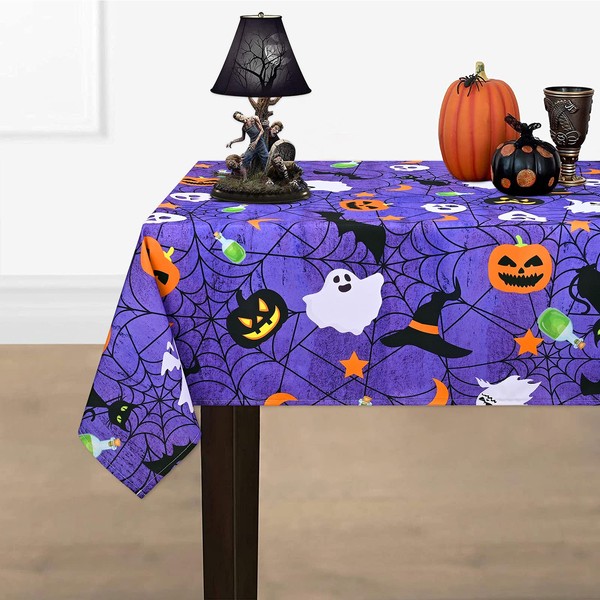 Halloween Tablecloth, Spider Web and Pumpkin Table Cloth, Bat Cobweb