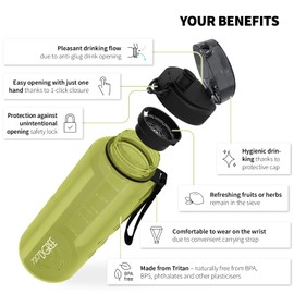 720°DGREE Water Bottle 1.5l “uberBottle“ crystalClear +Sieve - BPA-Free, Leakproof, Reusable Drinking Bottle - XL Sports Bottle for all Day Hydration, Gym, Fitness, Office, University, Hiking, Travel