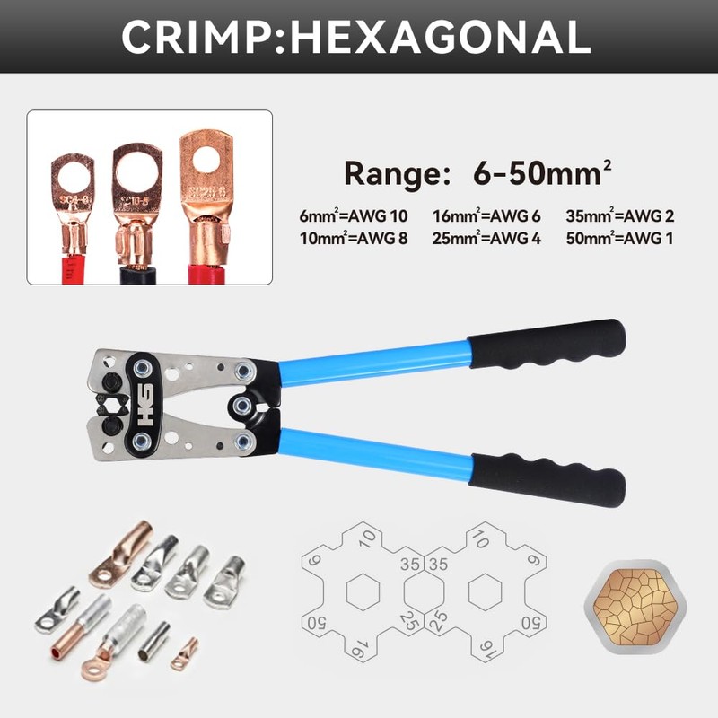 HKS Battery Cable Lug Crimping Tool 10-1 AWG with Cutter,