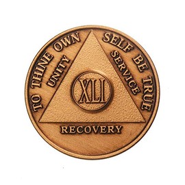 41 Year Antique Bronze AA (Alcoholics Anonymous)-Sober-Sobriety-Birthday-Medallion-Chip-Challenge