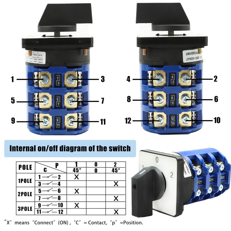 XINTAIHELE Universal Rotary Changeover Switch 690V 125A 3 Position 3