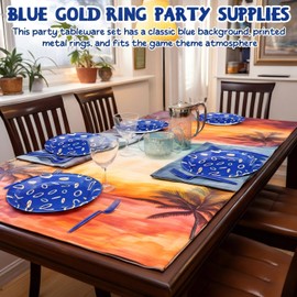 Baderke 120 Pcs Cartoon Blue Birthday Party Supplies Paper Cups, 7 Inch and 9 Inch Plates, Napkins, Forks Tableware Set for Cartoon Video Games Party Decoration