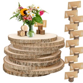10 PCS 8-9 Inch Large Wood Slices for Centerpieces, with Table Number Holders and Cards, Natural Tree Slices Table Decor for Wedding, Party, Housewarming, Christmas