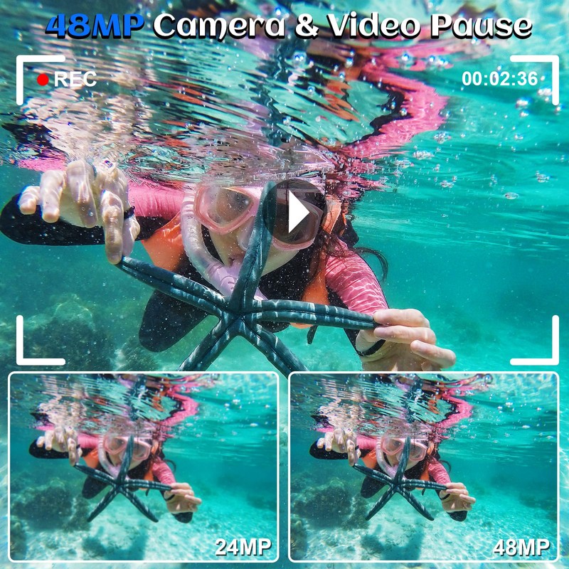 ISHARE Underwater Camera,4K 48MP 17FT Waterproof Camera for Snorkeling,Dual Screen