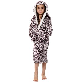 A2Z 4 Kids Soft Leopard Print Bathrobe Dressing Gown Nightwear Fleece Hooded - Bathrobe 125 Brown Leopard 13