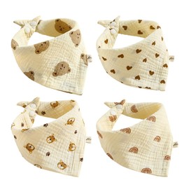 XUKZIMA Pack of 4 Muslin Baby Bibs, Drool Bibs Baby, Muslin Triangular Scarf Baby, Super Absorbent Organic Cotton Neckerchief Baby