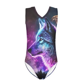ZFRXIGN Galaxy Wolf Girls Leotards for Gymnastics 112-14 Years One-Piece Ballet Dance Practice Outfit Swimsuit Animal Moon Night Clothes Unitards Bodysuits Purple Blue