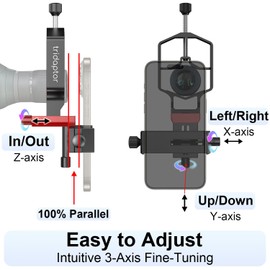 tridaptor - Universal Digiscoping Adapter | High-Precision Phone to Telescope 3-Axis Metal Holder Mount for Spotting Scope Monocular Microscope|Fits 2.4" Eyepiece Max&Most Cell Phone Camera