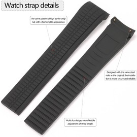 Feyert 21mm Watch Band Compatible with Patek Philippe Aquanaut 5164A 5167A men FKM Rubber Replacement Strap men Silicone Bracelet (Black)