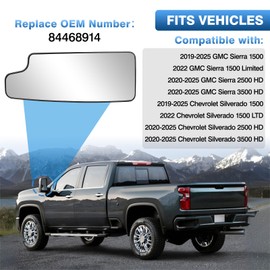 TOP-MAX Driver Left Side Towing Mirror Glass Replacement Fit for 2019 2020 2021 2022 2023 2024 2025 Chevy Silverado GMC Sierra 1500 2500 HD 3500 HD, Convex Lower Mirror Non-Heated with Back Plate