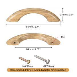sourcing map Wood Pull Handles, 10pcs 64mm/2.52" Hole Distance Wooden Drawer Unfinished Knobs Pulls for Kitchen Furniture Drawer Wardrobe Cupboard