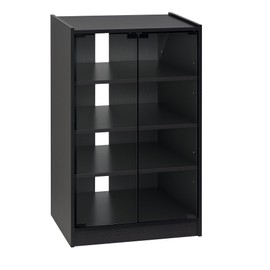 HOMCOM Media Cabinet, 4-Tier Stereo Cabinet, Record Player Stand with Vinyl Record Storage, Adjustable Shelves, Tempered Glass Doors and Cable Management, Distressed Black