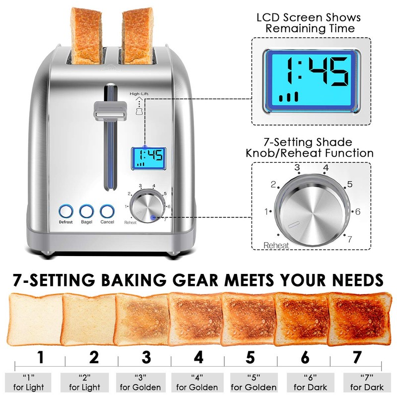 Lofter 2 Slicer Toaster with Bagel Function, Stainless Steel